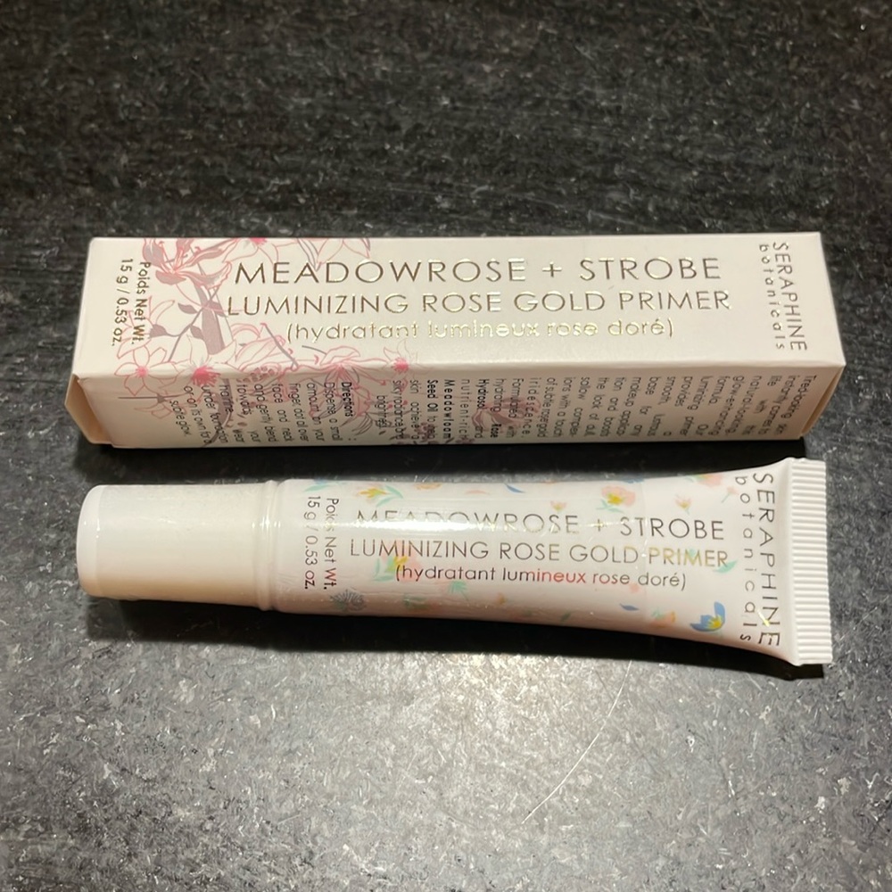 Brand New Seraphine Botanicals Meadowrose + Strobe Luminizing Rose Gold Primer